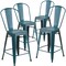 Emma and Oliver Commercial Grade 4 Pack 24" High Distressed Metal Indoor-Outdoor Counter Height Stool with Back